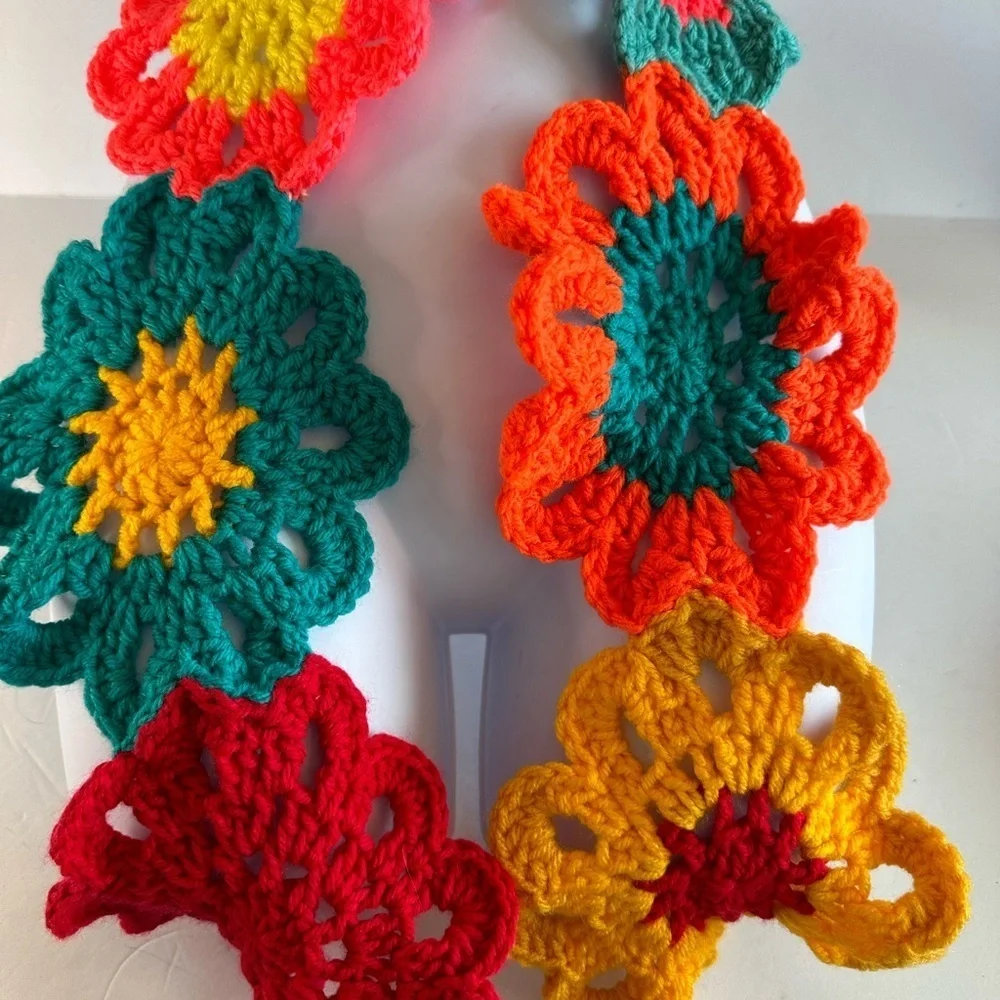 Crotchet Individual Flowers Scarf Granny Knit Boho Chic Wearable Art Handmade